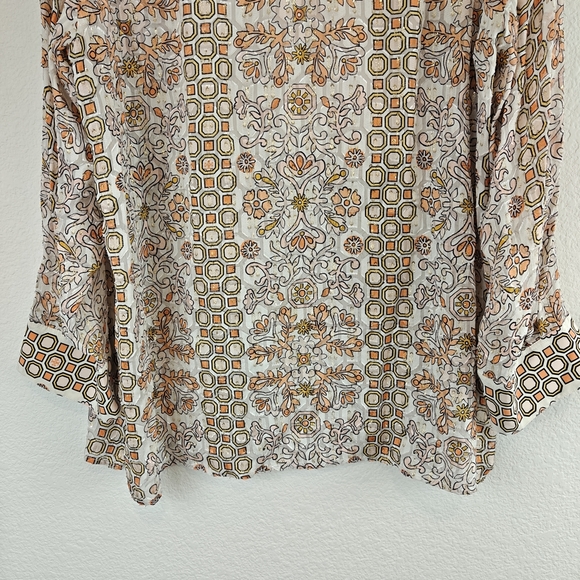 Tory Burch Adrian Metallic Hicks Garden Long Sleeve Silk Blend Tunic Size LG - Picture 13 of 15